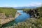 Kungsleden river in the arctic tundra. Abisko national park, Nothern Sweden