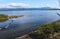 Kungsleden river in the arctic tundra. Abisko national park, Nothern Sweden