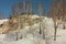 Kungur Ice Cave. Texture of Rock, covered with frost inside the cave.