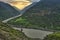 Kunhar River on sunset close to Babusar village. The highway to Passu from Islamabad