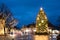 Kuressaare, Estonia. Christmas Tree In Evening Night Christmas Xmas Festive Illuminations