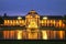 Kurhaus and Bowling Green in the evening with lights, Wiesbaden, Hesse, Germany