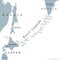 Kuril Islands, from Hokkaido to Kamchatka Peninsula, gray political map