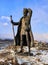 KURKUT MOUNTAIN, IRKUTSK REGION, RUSSIA - March 4, 2017: Bronze statue of Transbaikalian tramp