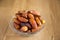 Kurma or dates on wooden background