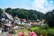 KURORT RATHEN, GERMANY - AUGUST 4, 2016: A view to Kurort Rathen houses, forest and Bastei mountains
