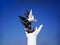 Kusadasi, Turkey - June 17 2012 : sculpture, hand, black and white dove in Kusadasi, Turkey. Hand of peace monument.