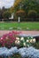 Kuskovo park in Moscow. Flowers of different colors. Autumn nature.