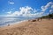 Kuta Beach with blue sky in Kuta, Bali, Indonesia.