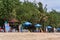 Kuta beach surfing tents view, Bali island