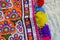 Kutch art work,Kutchhi handicrafts embroidery,Gujarat mirror work close up view,Made of needle cord