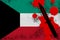 Kuwait flag and black tactical knife in red blood. Concept for terror attack or military operations with lethal outcome