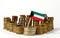 Kuwait flag with stack of money coins