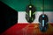 Kuwait flag and two mice with backlight. Online cooperative games. Cyber sport team