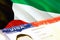 Kuwait immigration document close up. Passport visa on Kuwait flag. Kuwait visitor visa in passport,3D rendering. Kuwait multi