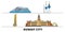 Kuwait, Kuwait City flat landmarks vector illustration. Kuwait, Kuwait City line city with famous travel sights, skyline