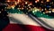 Kuwait National Flag Light Night Bokeh Abstract Background