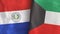 Kuwait and Paraguay two flags textile cloth 3D rendering