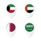 Kuwait, United Arab Emirates, Qatar, Saudi Arabia flag location map pin icon