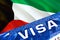 Kuwait visa document close up. Passport visa on Kuwait flag. Kuwait visitor visa in passport,3D rendering. Kuwait multi entrance