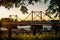 Kuznechevskaya bridge in Arkhangelsk at sunset.