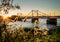 Kuznechevskaya bridge in Arkhangelsk at sunset.