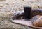 Kvass and bread on a wooden board