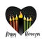 Kwanzaa banner. Traditional african american ethnic holiday design concept with a burning candle in black heart. Vector
