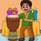 Kwanzaa Boy Playing Djembe Colored Cartoon