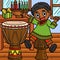 Kwanzaa Child Playing Djembe Colored Cartoon