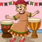 Kwanzaa Girl Playing Djembe Colored Cartoon