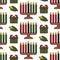 Kwanzaa seamless pattern background in Modern flat style with Kinara candle holder, corn, gift icon. Vector wallpaper