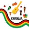 Kwanzaa symbols with rainbow in national colours.Seven candles kinara and lighting ceremony Mishuma Saba.