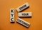 KYC - Know Your Customer. Wooden cubes with word KYC. Beautiful red background. Business and Know Your Customer concept. Copy