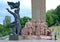 Kyiv or Kiev, Ukraine: Statues at the base of The People`s Friendship Arch in Khreshchatyy Park