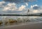 Kyiv landscape: waves and clouds in the  Dnipro river