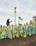 Kyiv, Ukraine - 03.27.2023: Independence Square with yellow and blue flags