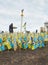 Kyiv, Ukraine - 03.27.2023: Independence Square with yellow and blue flags