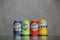 KYIV, UKRAINE - 4 MAY, 2023: Fanta soft drink brand tin cans with various flavours