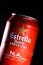 KYIV, UKRAINE, AUGUST 2017: Maybe Estrella Damm beer. Estrella Damm - Pilsner beer brewed in Barcelona, Catalonia, Spain