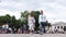 Kyiv, Ukraine, August 24, 2021: Many people walk along the city street in the summer on the Constitution Day of Ukraine