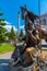 KYIV, UKRAINE, AUGUST 28, 2019: Statue of a cossack with horse in front of the independence memorial at Maidan Nezalezhnosti
