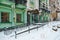 Kyiv, Ukraine - December 13, 2018: Old modern historic upscale town colorful street buildings of Kiev city in Podil, the luxury