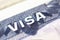 KYIV, UKRAINE - FEBRUARY 2019: close up of USA visa header in passport