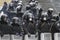 KYIV, UKRAINE - Jan 28 2014: Police in masks on barricades during street fights. The struggle for freedom, Revolution of Dignity