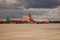 KYIV, UKRAINE - JULY 08, 2020: Plane SkyUp airline Boeing 737 standing at the airport. Planes at the runway. Passenger airplane