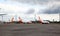 KYIV, UKRAINE - JULY 08, 2020: Plane SkyUp airline Boeing 737 standing at the airport. Planes at the runway. Passenger airplane