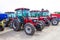 Kyiv, Ukraine - June 16, 2020: Mahindra agricultural heavy machinery equipment parked on the street