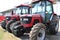 Kyiv, Ukraine - June 16, 2020: Mahindra agricultural heavy machinery equipment parked on the street