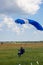 Kyiv, Ukraine - June 21, 2020: A parachutist with a parachute jumped and flew. Fly with a parachute. Sport. Copy space
